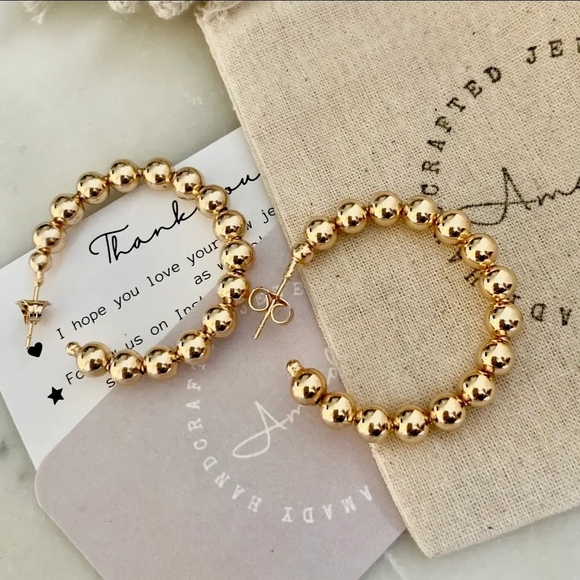 Jewelry - Elegant Gold Beaded Hoop Earrings